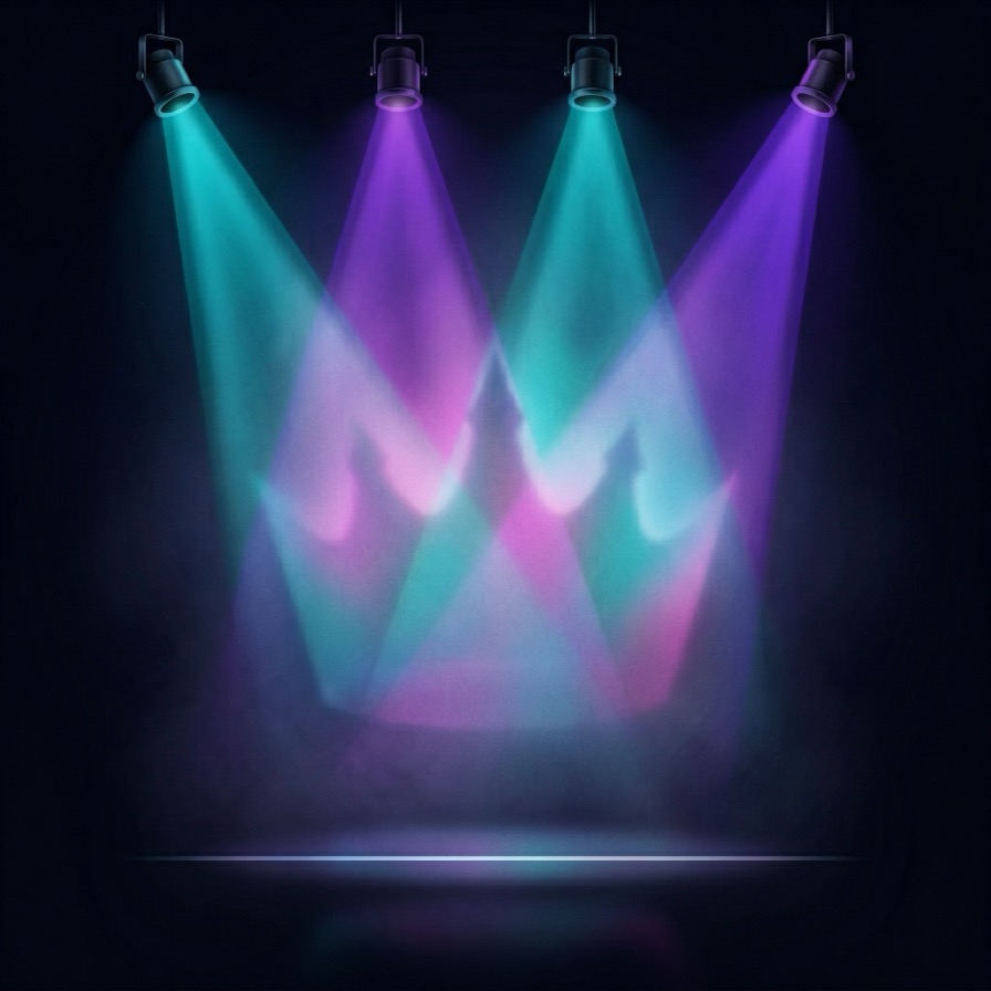 Stage lights illuminating a dark stage